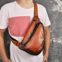 파우치 슬링백 크로스백 웨이스트백 허리가방 남자 가죽 캐주얼 힙색 가슴 디자인 한 숄더 Crossbody 가방 남성 9976-d, 오렌지