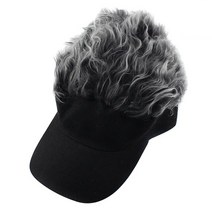Funny Adult Kids Baseball Cap with Spiked Fake Hair Wig Solid Color Adjustable Nylon Strap Sun Visor