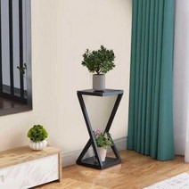 거실 베란다 철제 화분 스탠드 꽃집 전시장 선반, 화이트 프레임 + 라이트 호두보드 (높이 50cm)