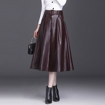 여자치마 라인 가죽 하이 미디