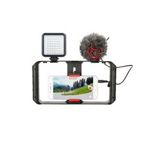 모바일 스마트폰 케이지 브이로그 촬영 핸들 흔들방지, 휴대폰거치대+마이크+VL49필라이트(충전식)