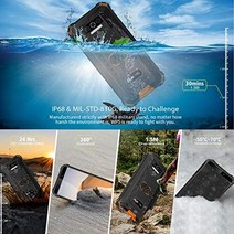 약정 없는 OUKITEL WP5 야외 스마트폰 8000mAh 배터리 야외 휴대 전화 4G 듀얼 SIM IP68 방수 4GB 128GB 확장 가능 Android 10 휴대 전화 글로벌 버전 5.5인치 트리플 카메라 얼굴/지문 ID-33030, 주황색