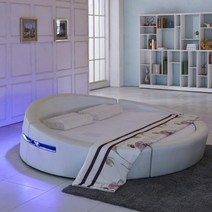 스마트침대 스마트 침대 프레임 camas 침실 세트 가구 LED 조명 라운드 천연 가죽 매트리스