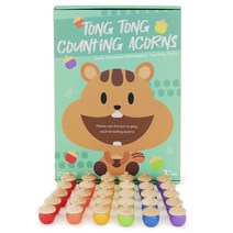 무지개 도토리 다람쥐 수세기 색인지 활동카드 소꿉놀이 학습 교구 Montessori Wooden Rainbow Acorns Counting & Sorting Kit, 1세트
