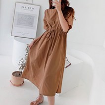 나일론 루즈 허리 밴드 셔링 롱 원피스 [TCOPS-0907]