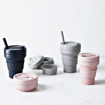 압축 접이식 트래블 텀블러 473ml 빨대포함 친환경 리유저블컵, 블랙