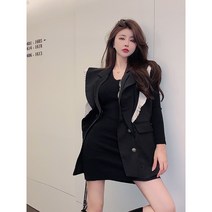정장베스트 상패 여성 스타일리쉬 페플럼 겹 버튼 핏아우터 민소매 나시 조끼 가을 블랙 하프기장 상의 2488233840