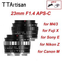 DSLR 미러리스 렌즈 단 광각 망원 ttartisan 23mm f1.4 aps-c 니콘 z 라이카 l 시그마 m43 fuji x sony e canon ef-m eosm 호환, 실버 블랙, fuji xf