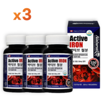 액티브 철분 100일분 여성 남성 고함량 헤모글로빈 임산부 수유부 중학생 청소년 생리 철분제, 3병