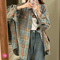 시크힐즈 루즈핏 잉크젯 빈티지 긴팔 셔츠 00379