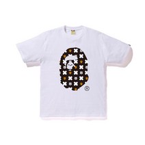 BAPE 조수 브랜드 티셔츠 원숭이 머리 컬러 문자 패턴 원숭이 인쇄 라운드 넥 풀오버 남성과 여성 느슨한 반팔