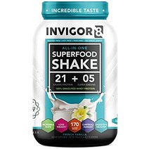 INVIGOR8 슈퍼푸드 단백질 쉐이크 및 면역 부스터 - 프로바이오틱스와 오메가 3를 함유한 글루텐 프리 비 GMO 식사 대체 쉐이크 /Sports Nutrition, French Vanilla, French Vanilla