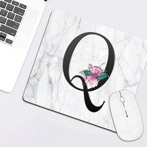무선충전마우스패드 레이저 미끄럼 방지 게임용 마우스 패드 대형 가죽 이니셜 노트북 책상 매트 사무실 컴퓨터 액세서리 쿠션, [01] 25x21 CM, [18] 17.whitemarble Q