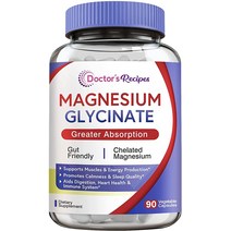 Doctor’s Recipes Magnesium Glycinate 500mg for Men Women 90 Caps Amino Acid Chelated High Absorption Easy on Stomach Calm Bone Muscle Heart Energy Ner
