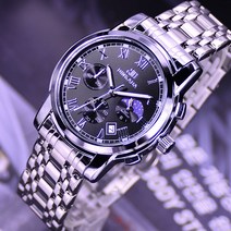 월드타임 남성손목시계 메탈밴드 크로노기능 문페이스기능 G-05003