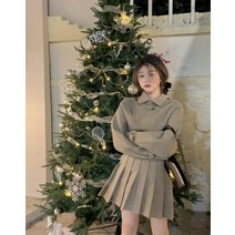버터콕 정장 스커트 여성 모직 플리츠 스커트 투피스 슈트