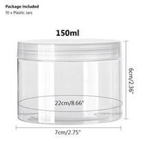10pcs 1-5oz 크림 샘플 깡통 컨테이너 건조 식품 저장 리필 가능 메이크업 와이드 입 플라스틱 항아리 지우기 뚜껑 애완 동물 빈 점액, 10개 150ml