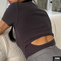 가바바 여성 크롭티 모던시크 뒷 트임 심플 반팔티셔츠 G69451