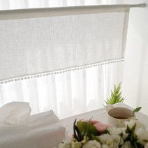홈아트 폼폼방울 블라인드(106x45 화이트) 바란스커튼