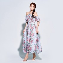 벤디스 라일리 오프숄더 홀터넥 플라워 쉬폰 여름 롱 원피스천만의쇼핑