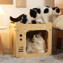 Neirny 고양이 숨숨집 고양이집 해먹 원목 다기능 캣하우스 캣타워 조합형, tv 타입 L