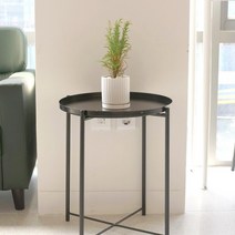 침대 침실 쇼파 소파 안방 베드 옆 사이드 이동식 철제 철재 간이 미니 보조 1인 높은 원형 티 테이블 탁자 책상 협탁 트레이, 옐로우