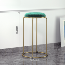 의자 바 벤치 발높이 의자 가정용 바 의자, 네덜란드 벨벳 다크 그린 골드 프레임（60CM）