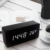 LED 우드 탁상시계/무소음/전자/디지털/시계, 소_화이트(사각)