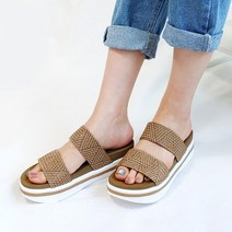 아리앤 아르 라탄 체크 여성 통굽 슬리퍼 5cm
