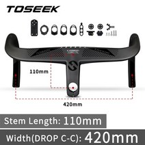 toseek 로드 바이크 풀 카본 일체형 핸들바 28.6mm 카본 로드 핸들바 gps 컴퓨터 홀더 포함 360380400420440, 블랙 매트 420-110