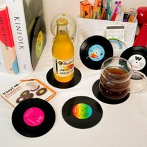브리스크스타일 레트로 LP판 티코스터 컵받침대 6개 세트, 단품