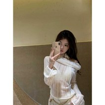 오프숄더 니트웨어 슬림 여친룩 데이트 잘입는법, 39-43KG 자스민 옐로우
