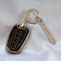 스이웨 현대싼타페DM 그랜저HG 4버튼 골드라인 스마트키케이스 키홀더, 블랙
