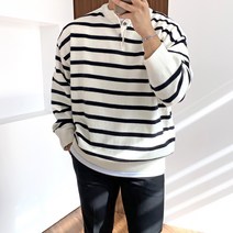 간빠레 박스오버핏 캐시미어 스트라이프 헨리넥 니트