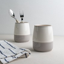시라쿠스 메이플 물빠짐 도자기 수저통, 2P, 코지그레이