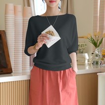 데일리앤 러번 여자 보트넥 가오리핏 루즈핏 5부 반팔니트