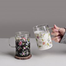 빈티지 꽃 무늬 유리잔 홈카페 유리컵 카페 머그잔, 라라 400ml 2p
