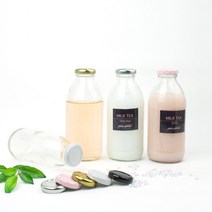 [가인글로벌] 밀크티병500 (1박스 24개입) 유리병 우유병 커피병 음료 용기 쥬스병, 핑크 38파이 철캡, 24개