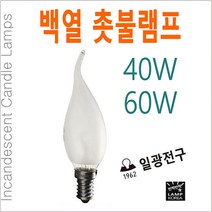 일광전구 백열 촛불램프 촛대구 샹들리에 소형 전구 40W 60W, 60W-E14-투명유리