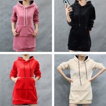 기모후드티셔츠 기모후드티 후드티 캐주얼 화사한 컬러감 기모 후드 벨벳 겨울 원피스 4가지컬러 후드롱티 별의별굿즈
