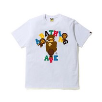 BAPE 조수 브랜드 티셔츠 원숭이 머리 색상 글자 작은 원숭이 인쇄 라운드 넥 풀오버 남성과 여성 느슨한 반팔