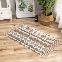 60x90cm Retro Bohemian Hand Woven Tassel Carpet for Home Living Room Window Bedside Linen Rug Table