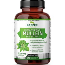 Zazzee Extra Strength Mullein 3000mg 120 비건 캡슐, 단일상품개, 120캡슐