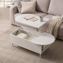 [1만원 즉시할인][스칸디아]라운디 타원형 1200 리프트업 소파테이블, 화이트