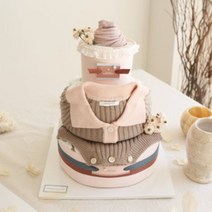 주식회사 앙앙 퐁당 쇼콜라 3단 기저귀케익 (핑크브라운) (니트바디슈트+골지타이즈), 돌선물