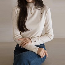 스타일온미 테오드 비스코스 버튼라인 반폴라 니트