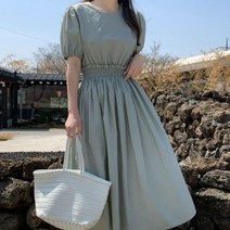 겟잇미 프릴 허리밴딩 라운드넥 롱원피스