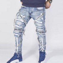 남성 청바지 여름 루스 바지 2021 trendy street 코 로케이션 디자인 가을 스트레이트 찢어진 오토바이 보이