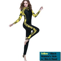 다이빙 수트 웻 슈트 후드 세트 스쿠버 풀 바디 스팅어 다이브 스킨 썬 프로텍션 원피스 점프 라이크라 잠수복 나일론 수영복 스노클, [02] women yellow