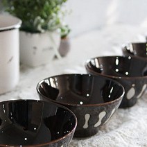 하나야카 공기 밥그릇 일본산 대접 국그릇 도자기, 브라운, 대접5P